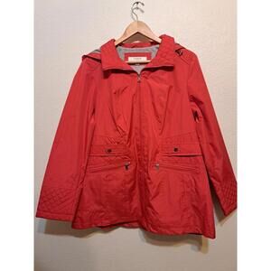 Liz Claiborne Hooded Jacket Red Large Long Sleeve Women Rain Or Wind Coat